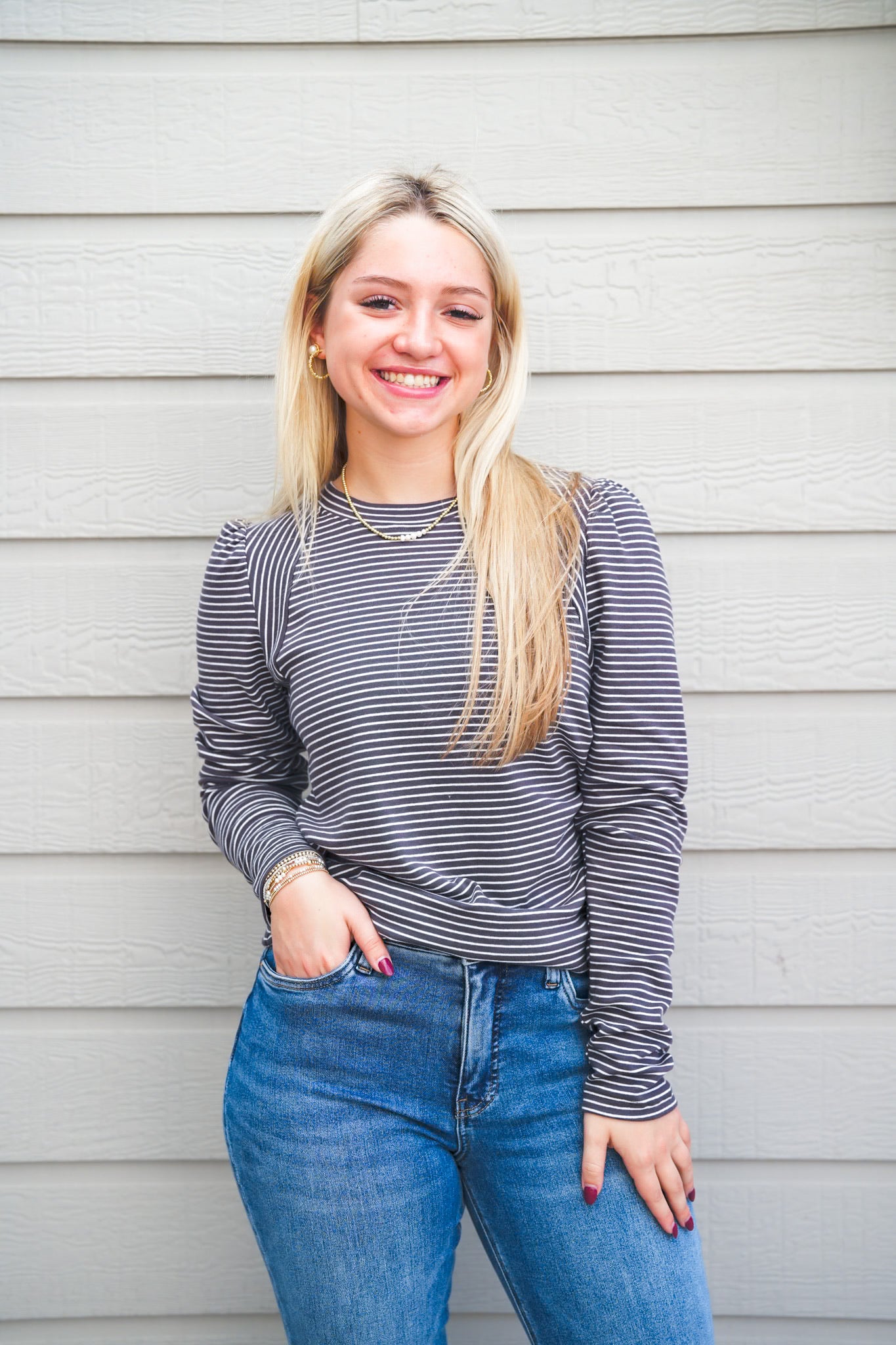 Grey/White Striped Jersey - Southern Belle Boutique