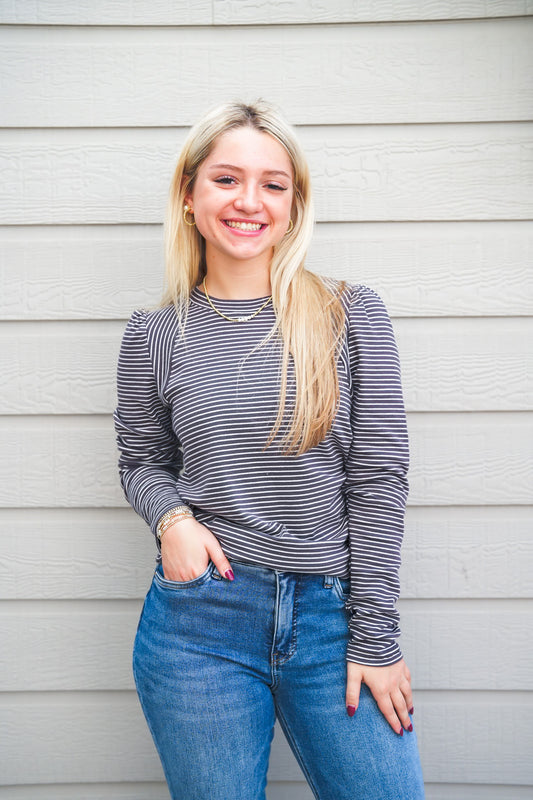 Grey/White Striped Jersey - Southern Belle Boutique