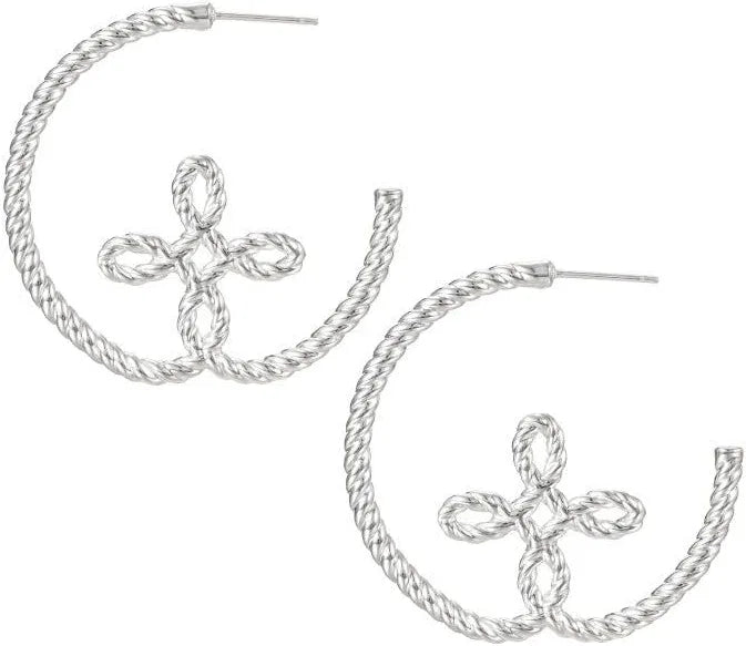 Seaside Cross Hoop Earrings in Silver