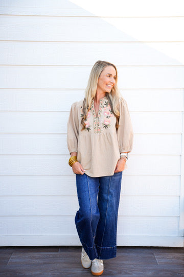 Taupe Embroidered Blouse