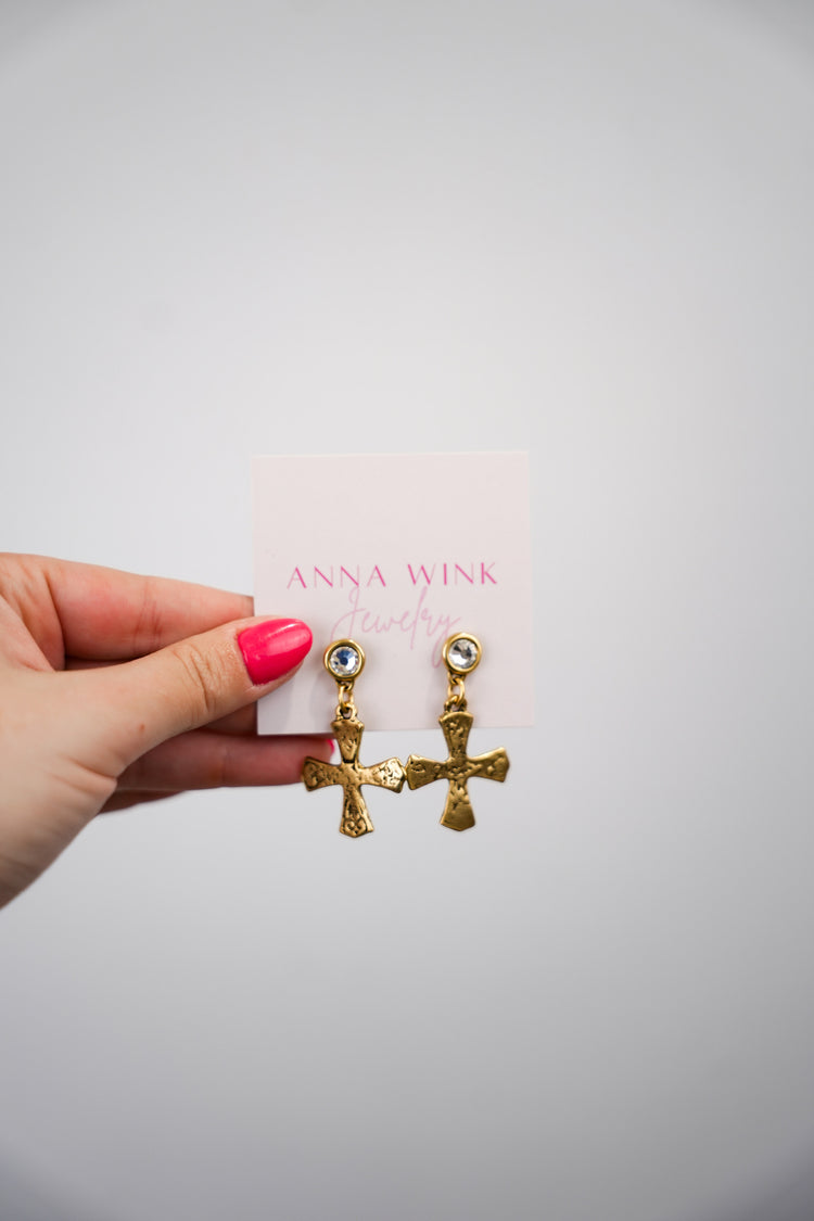 Gold Mini Western Cross Earrings