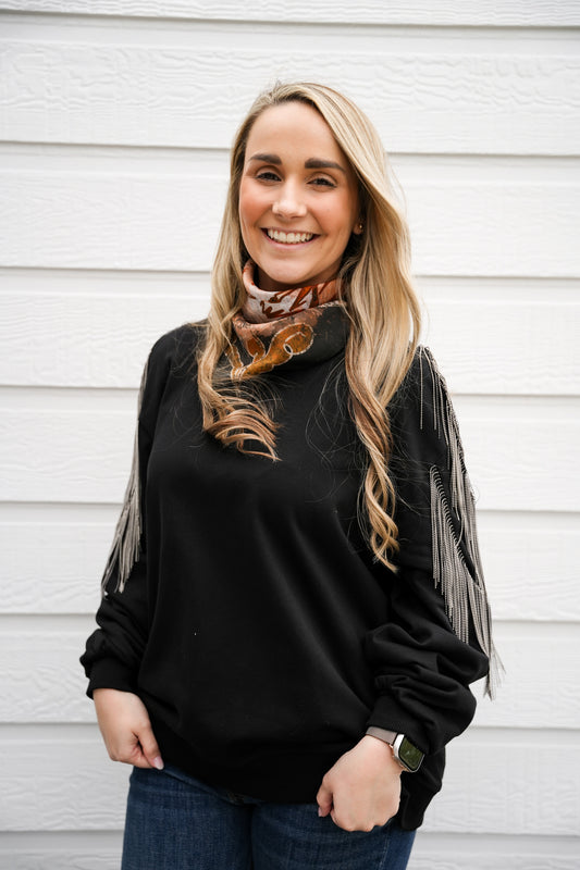 Fringe Cold Shoulder Knit Sweatshirt - Southern Belle Boutique