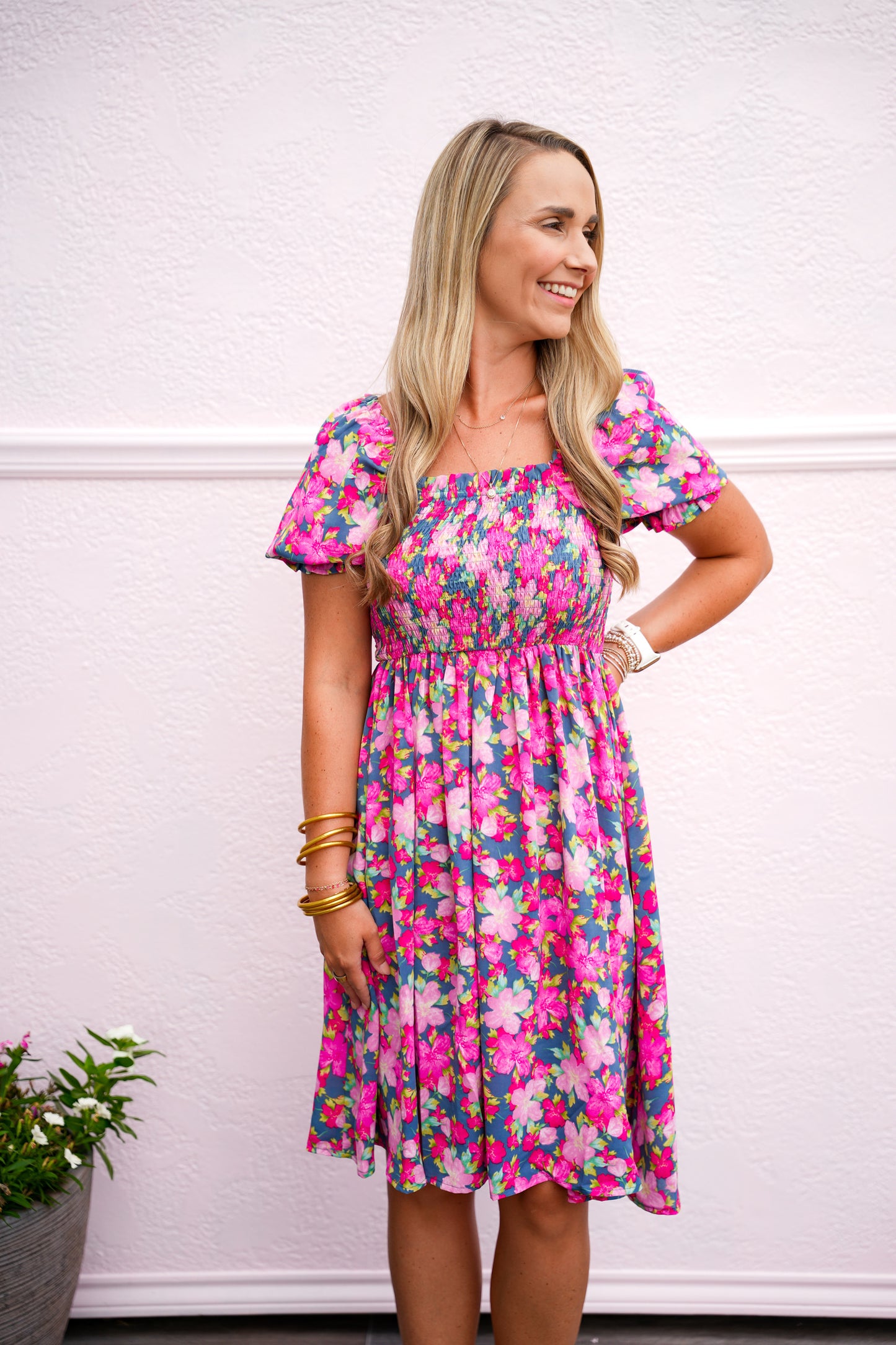 Grey Floral Print Dress