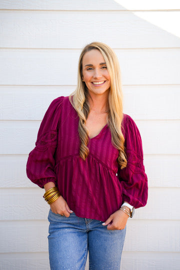Burgundy Lace VNeck Blouse