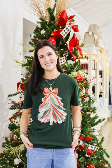 Colorful Christmas Tree Forrest Green SS Tee