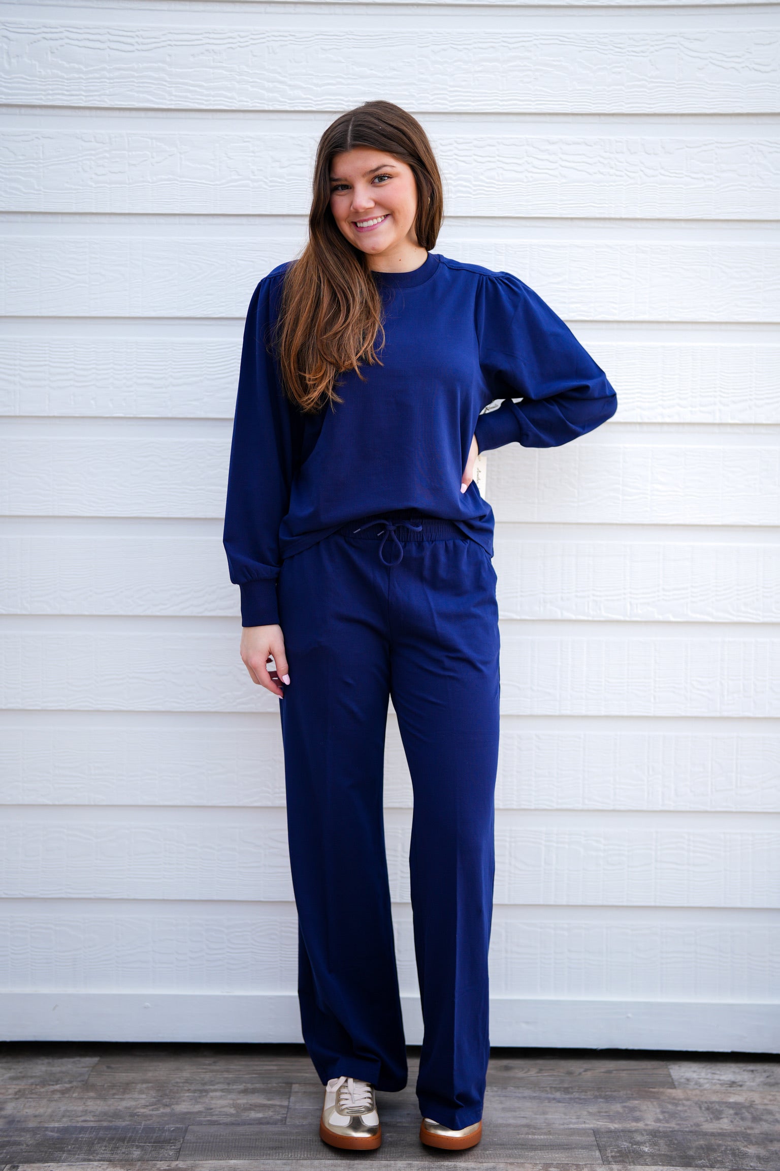 Kanni Crew Neck Puff Sleeve Top - Electric Indigo - Southern Belle Boutique