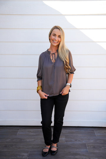 Charcoal Tie Front Top