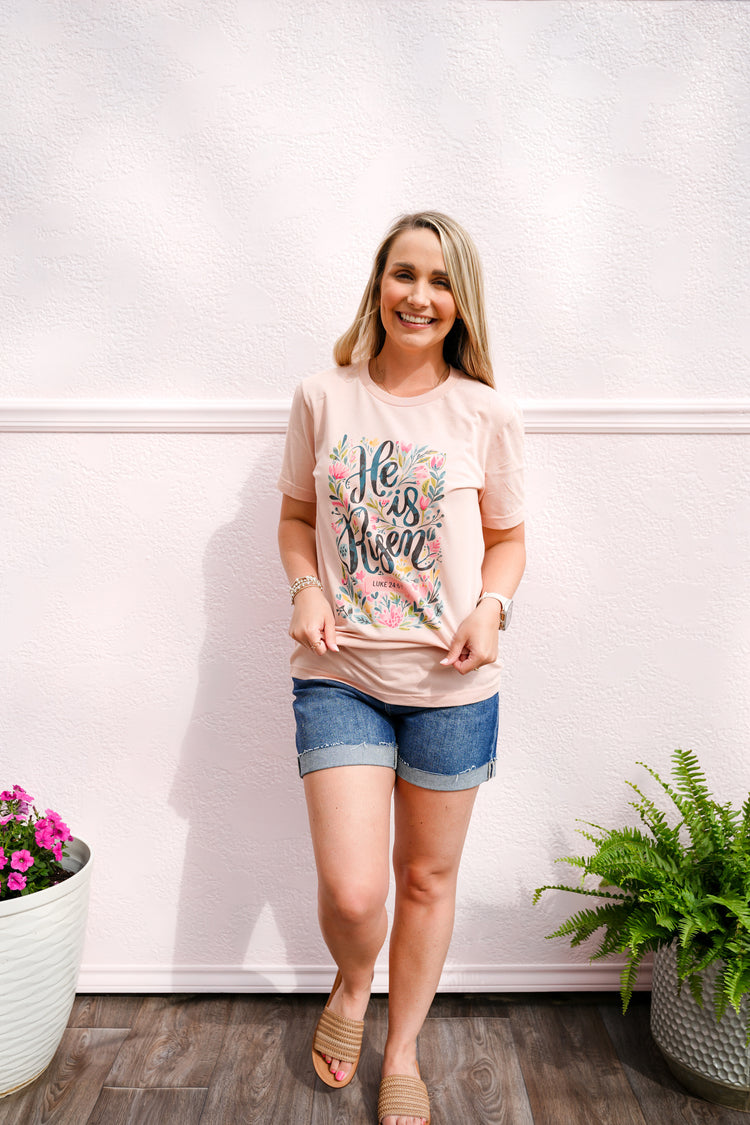 He Is Risen Peach Tee - Southern Belle Boutique