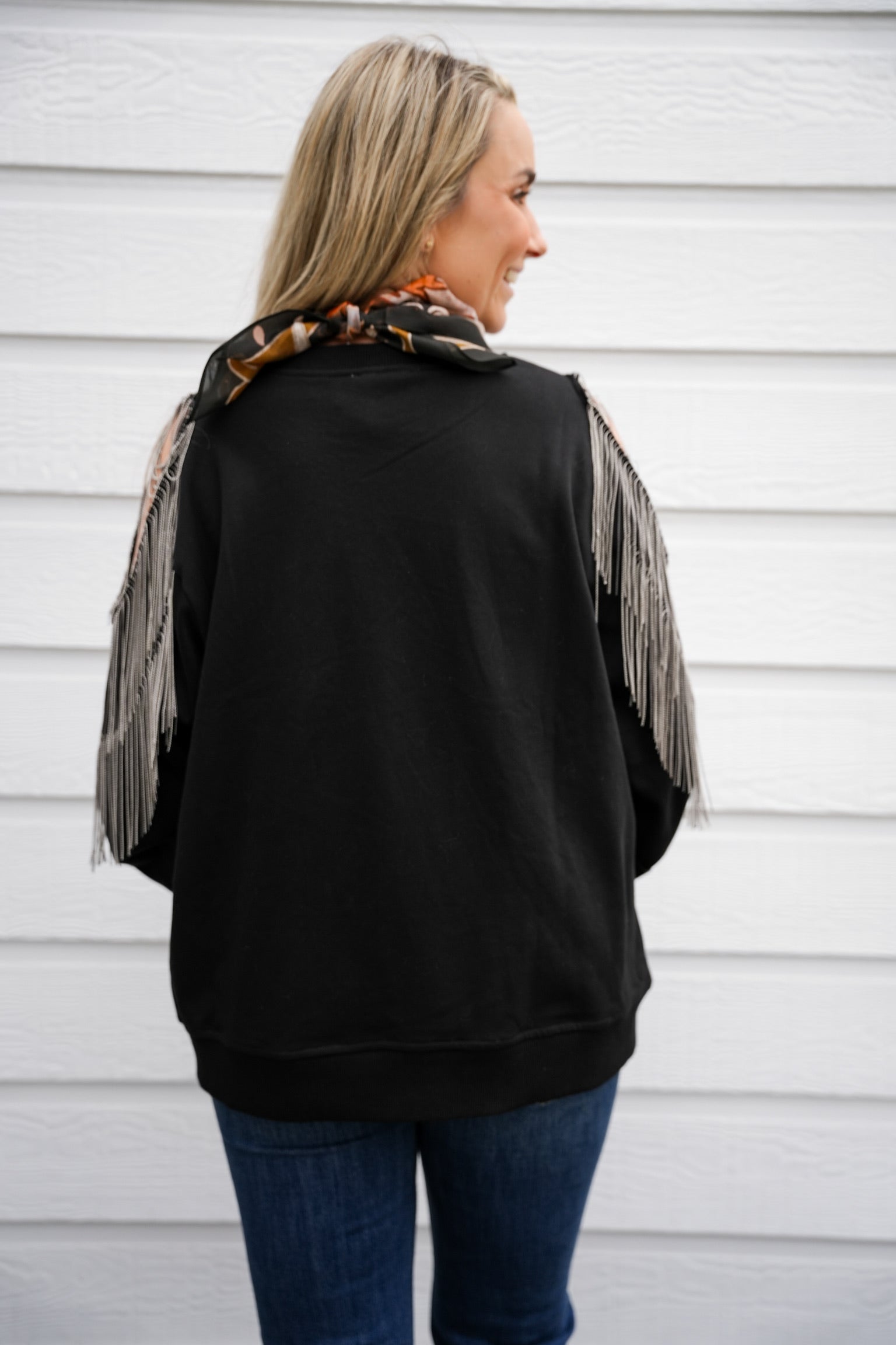 Fringe Cold Shoulder Knit Sweatshirt - Southern Belle Boutique