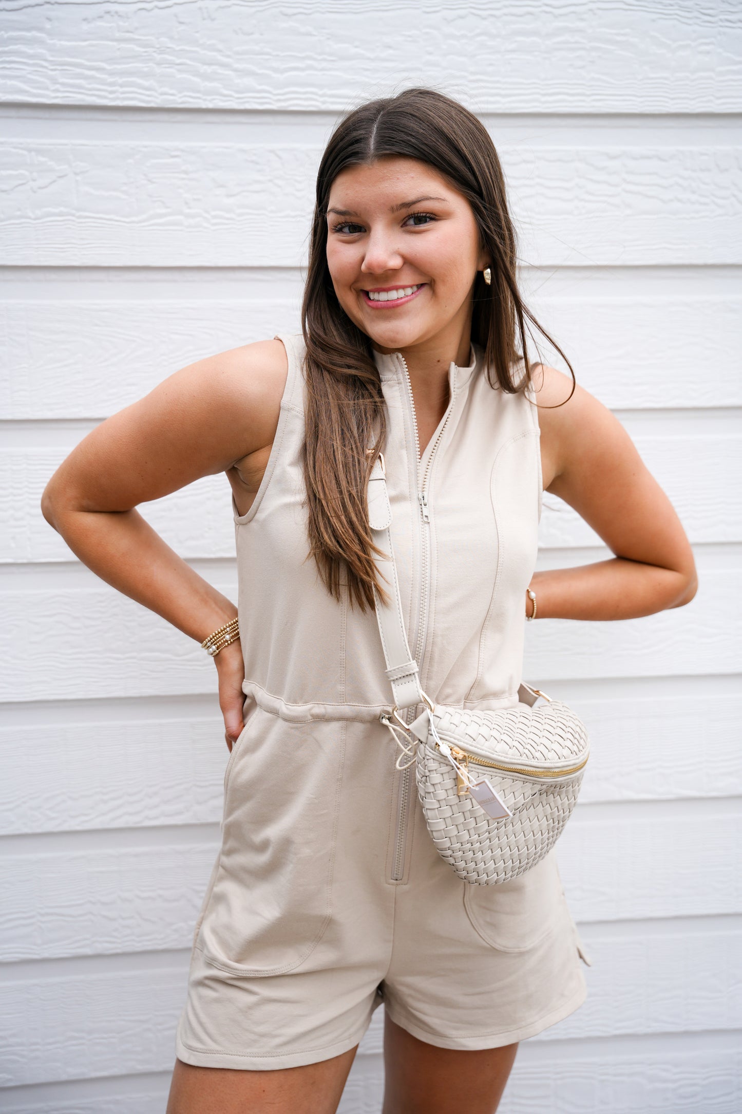 Sand Drawstring Waist Romper - Southern Belle Boutique