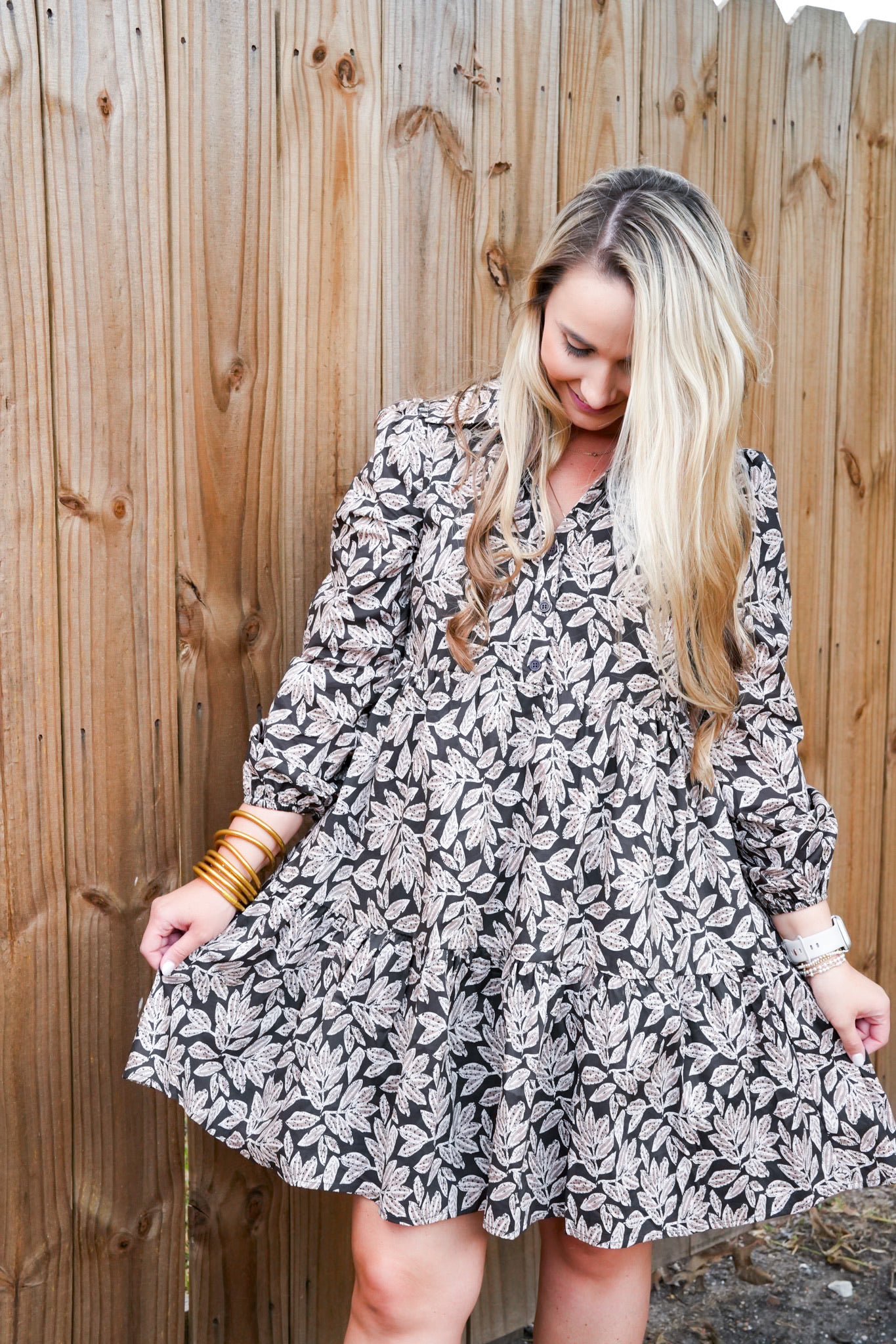 Leaf Print Poplin Mini Dress - Southern Belle Boutique