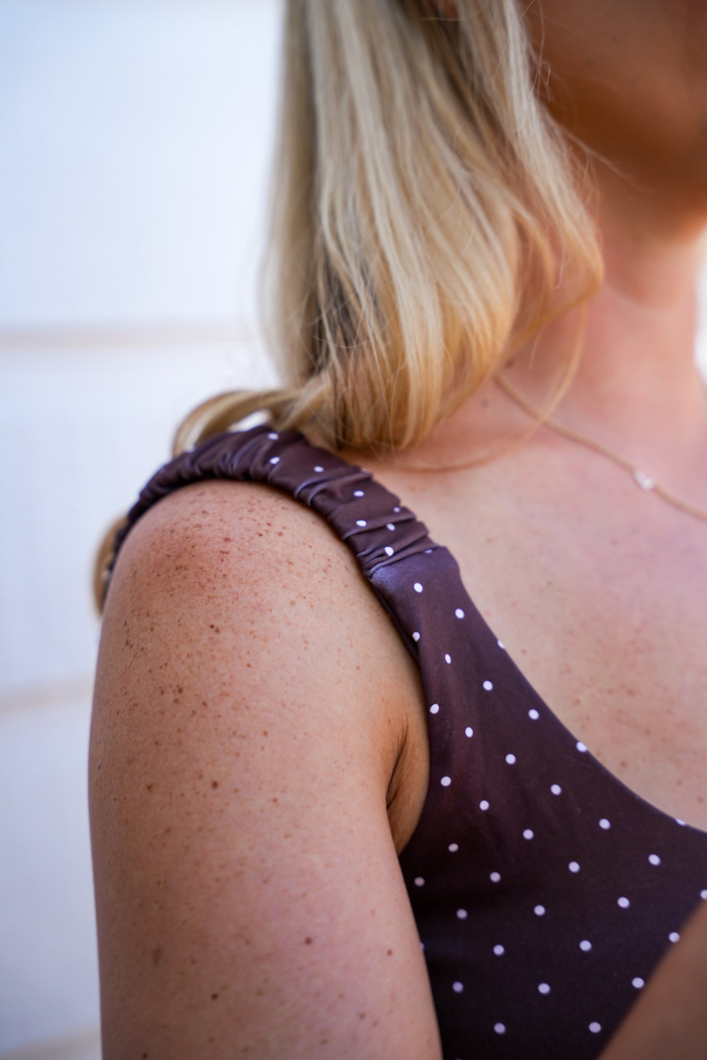 Brown Polka Dot Print Ruched Bra Top