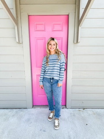 Blue Striped Sweater - Southern Belle Boutique