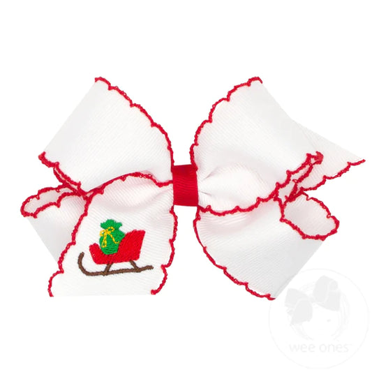 Christmas Emb. Hair Bow w/Clip - King - Southern Belle Boutique