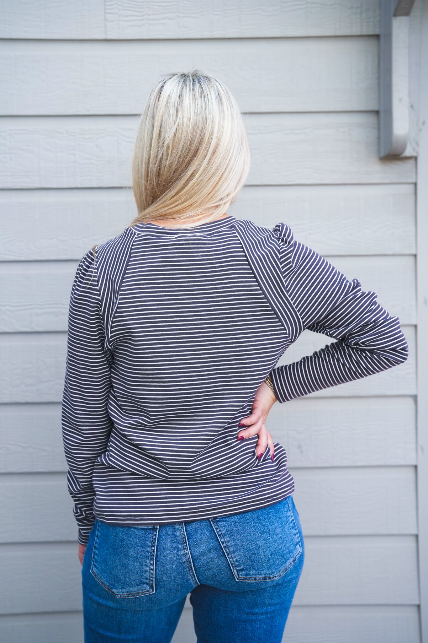 Grey/White Striped Jersey - Southern Belle Boutique