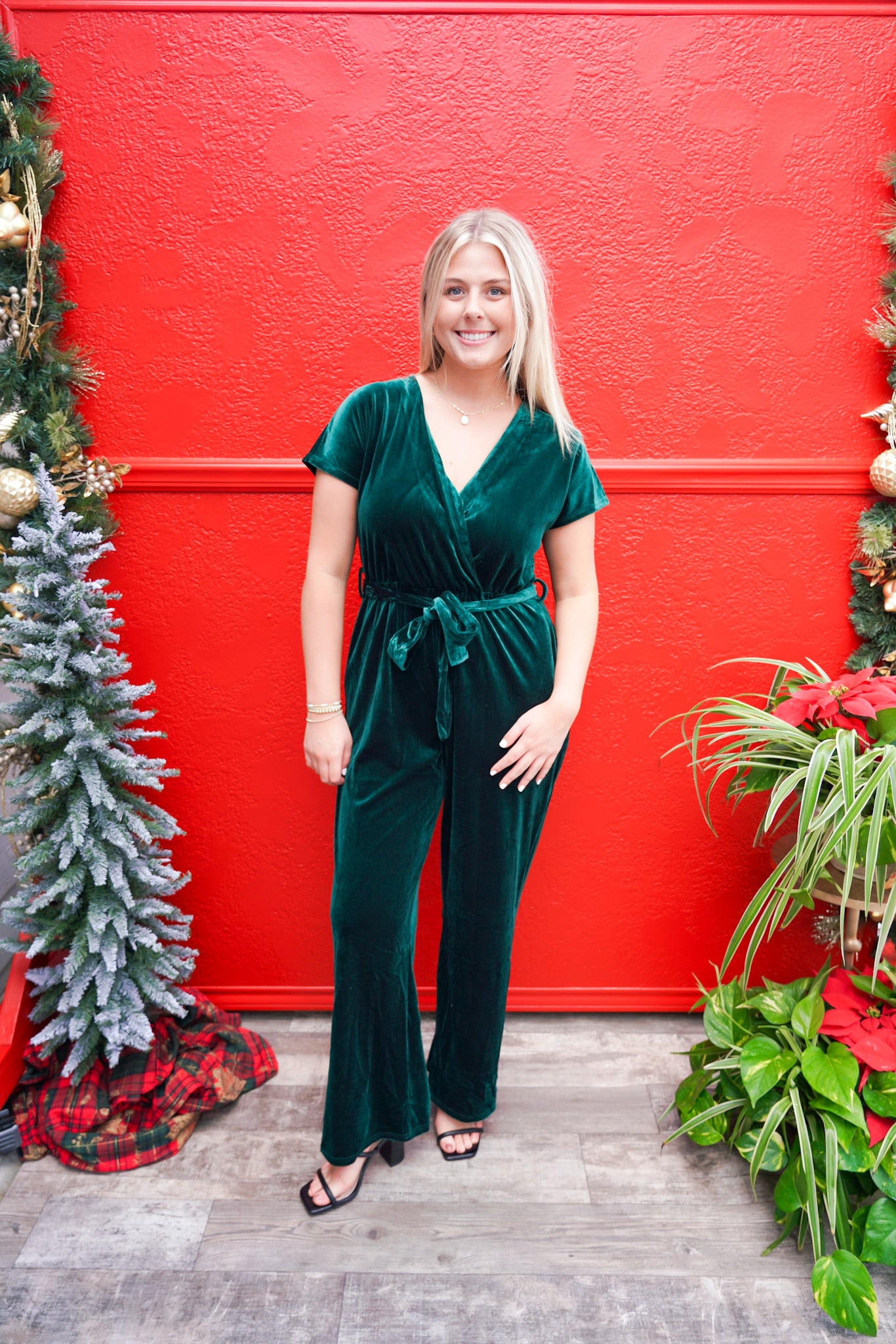 Velvet Romper Jumpsuit - Hunter Green - Southern Belle Boutique