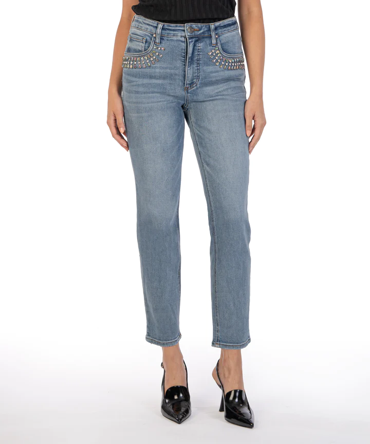 Rachael High Rise Rhinestone Detail Jean - Southern Belle Boutique