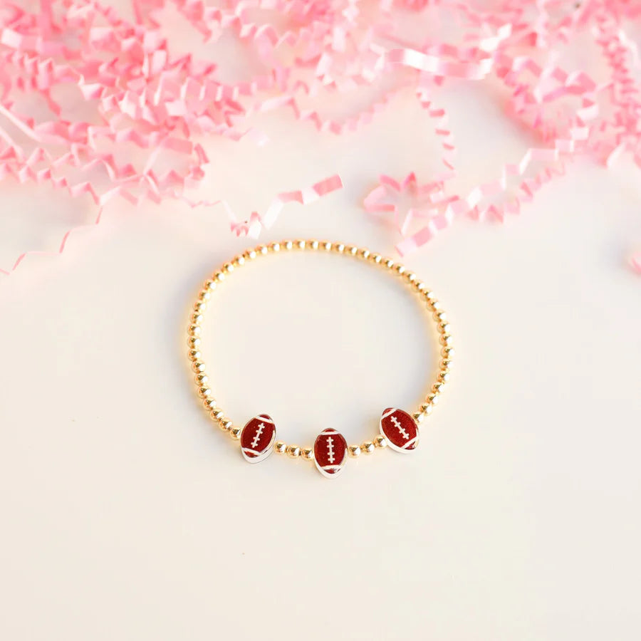 Football BB Bead Bracelet - 6.75" - Southern Belle Boutique