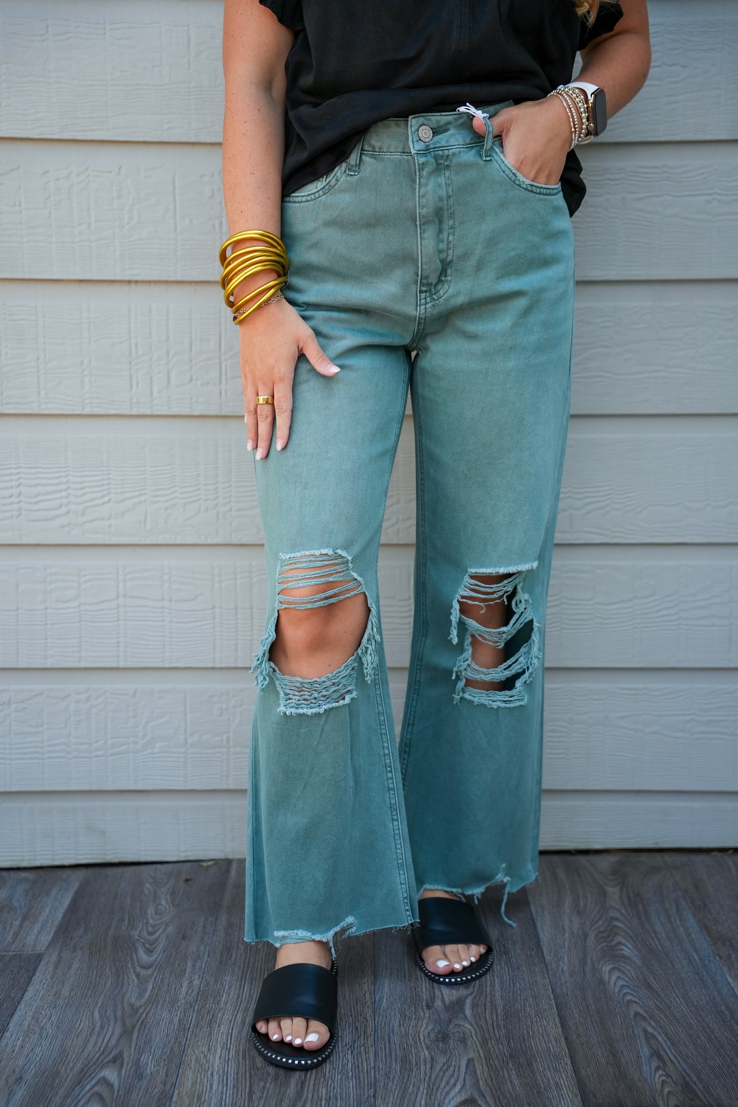 Army Green Vintage Crop Flare Jean
