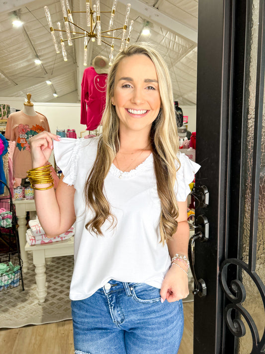 North Flutter Sleeve Top - White - Southern Belle Boutique