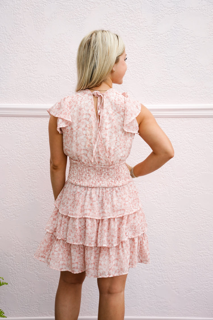 Floral Butterfly Short Sleeve Ruffle Mini Dress