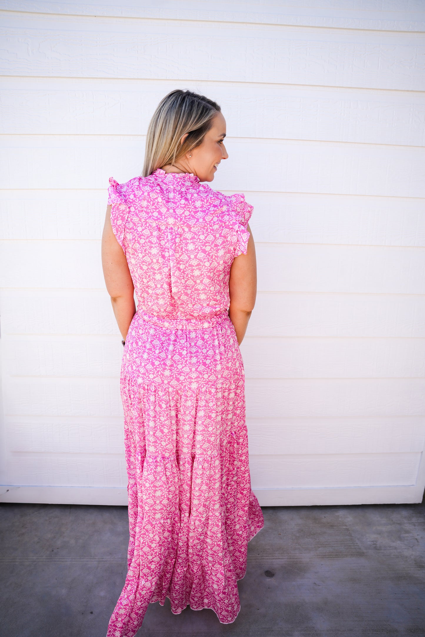 Pink Satin Tiered Maxi Dress - Southern Belle Boutique