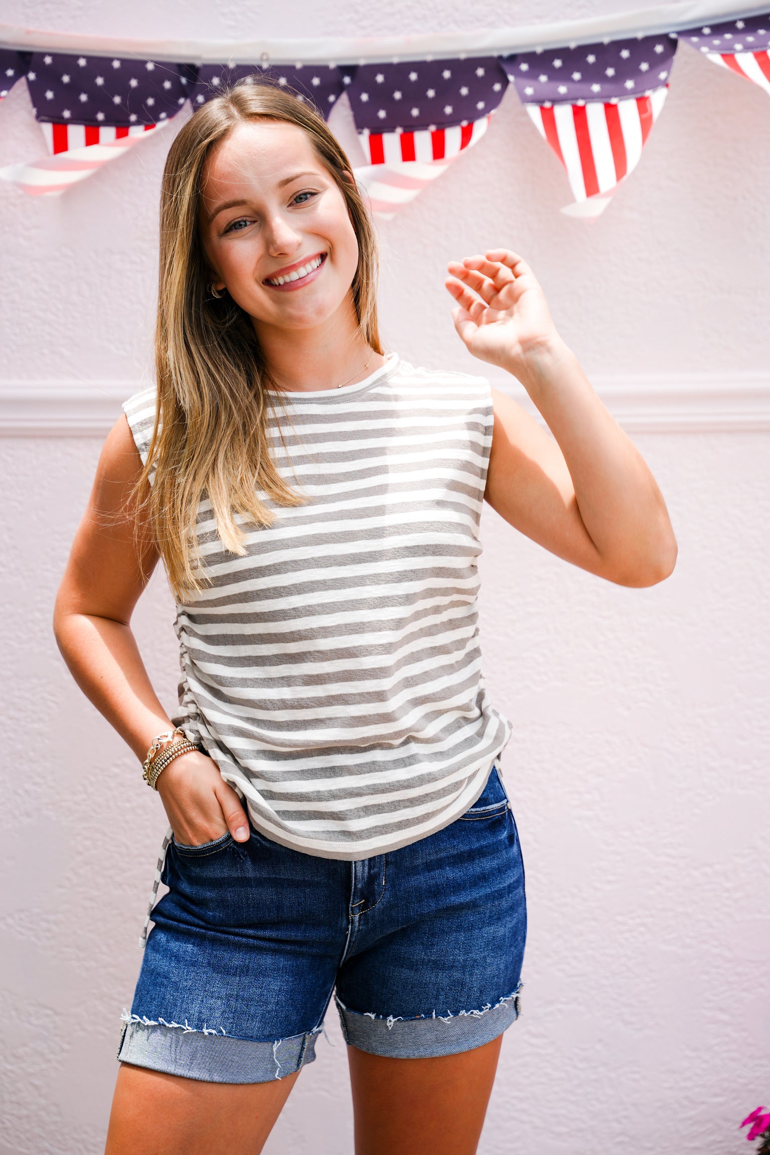 Slub Striped Top - Grey - Southern Belle Boutique