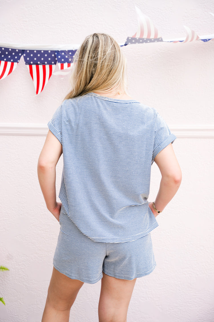Navy Striped French Terry Short Set