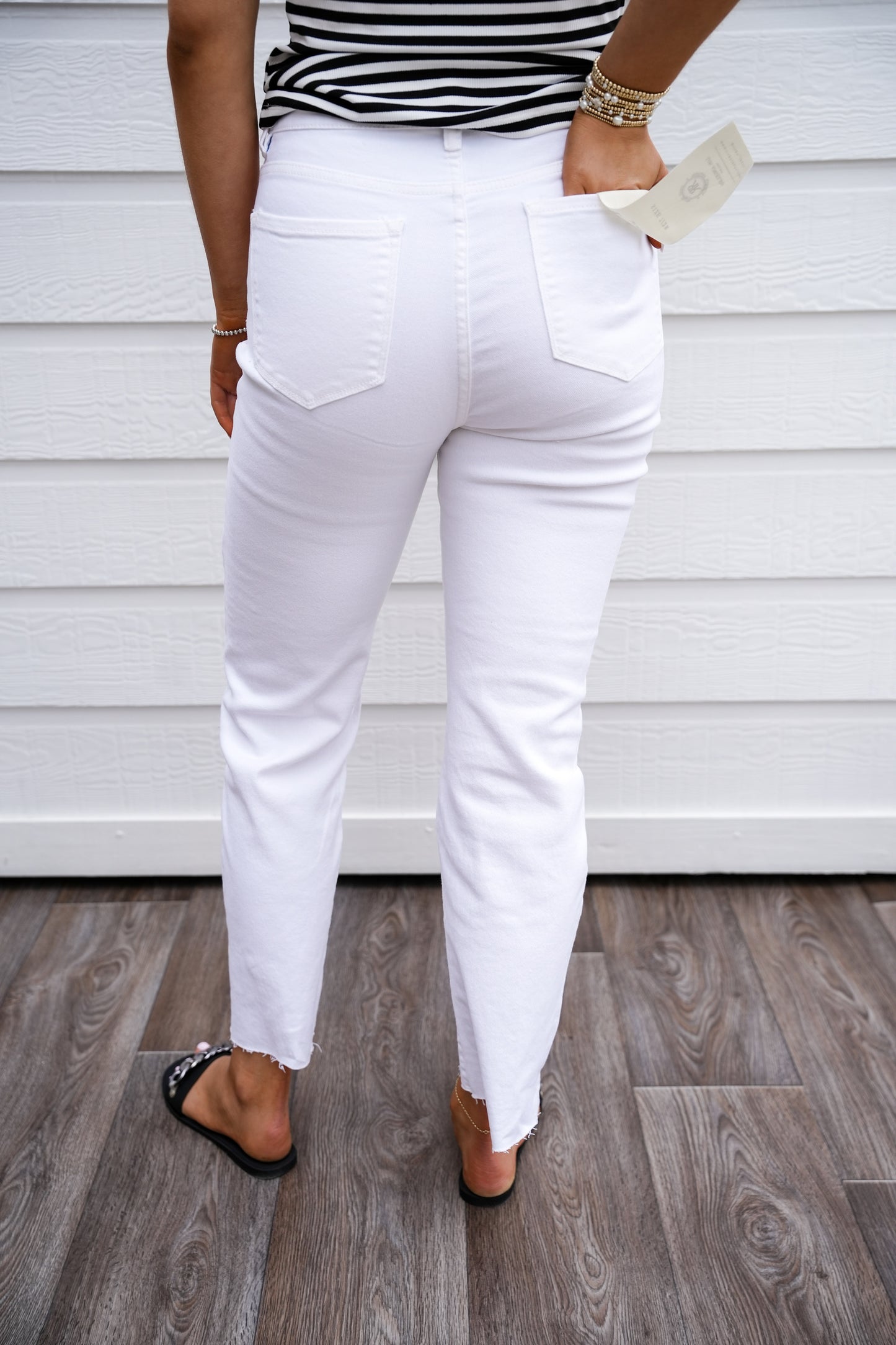 White Tummy Control High Rise Raw Hem Jean - Southern Belle Boutique
