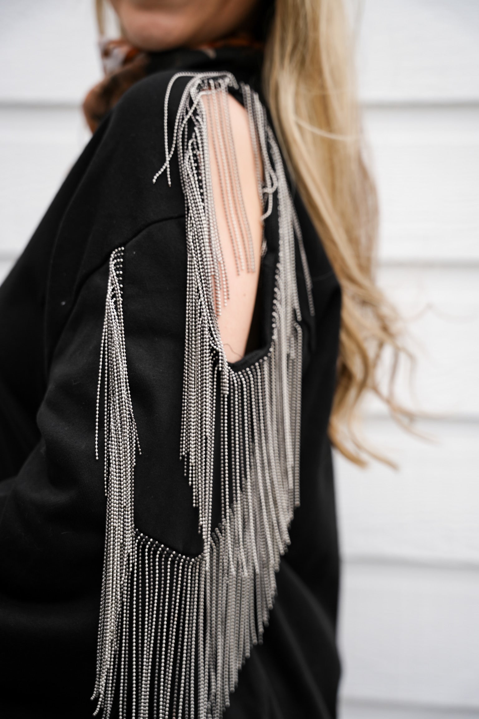 Fringe Cold Shoulder Knit Sweatshirt - Southern Belle Boutique