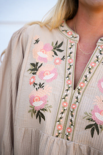Taupe Embroidered Blouse