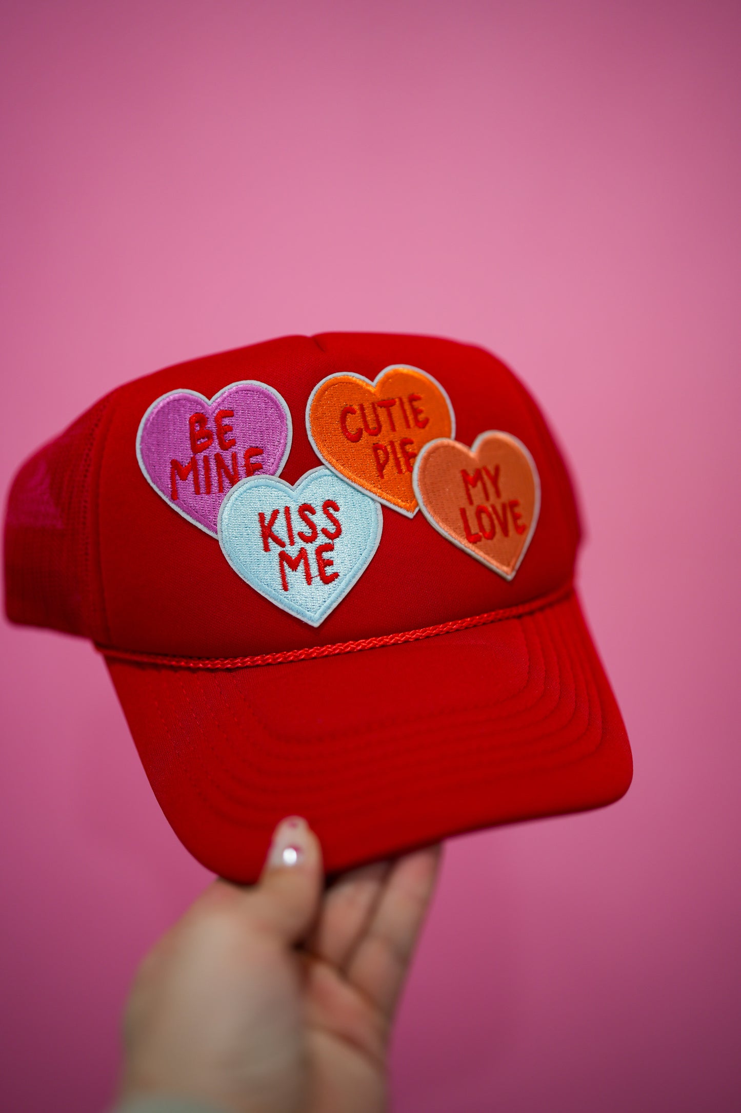 Sweet Conversation Hearts Trucker Hat - Red - Southern Belle Boutique