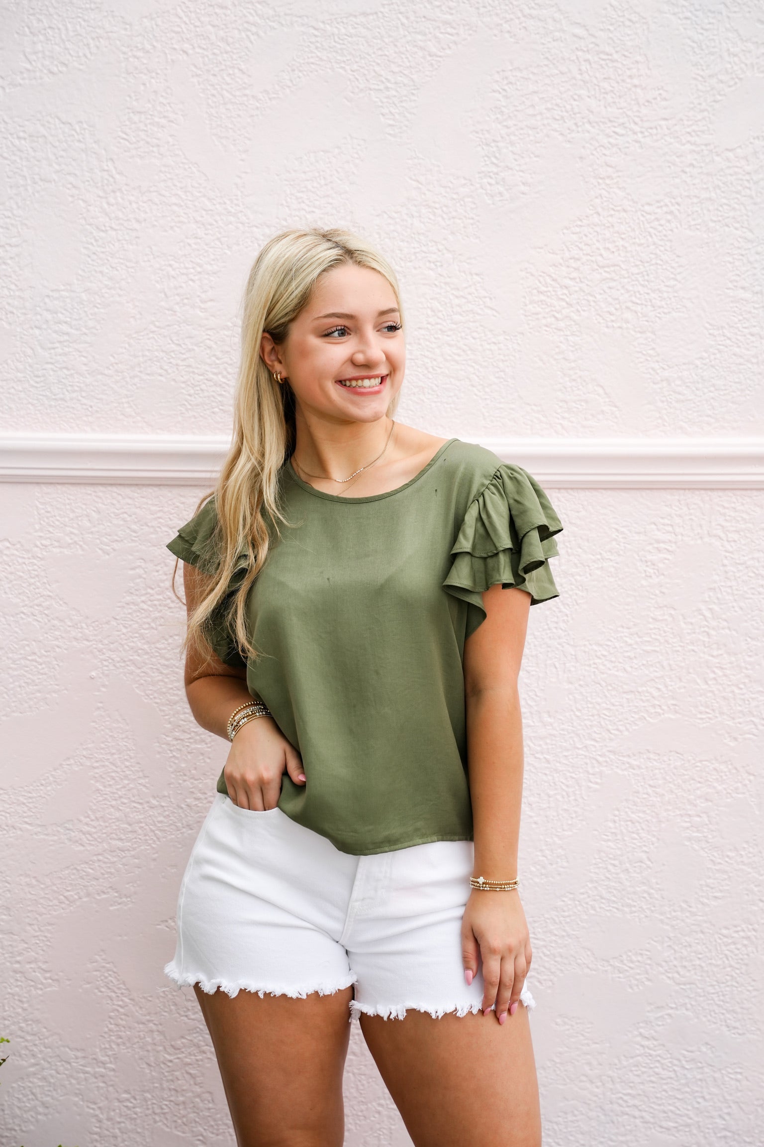 Khaki Short Sleeve Top - Southern Belle Boutique