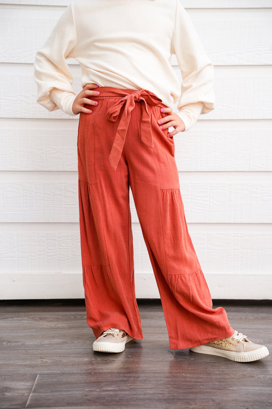Brick Gathered Detail Wide Leg Pant - Southern Belle Boutique