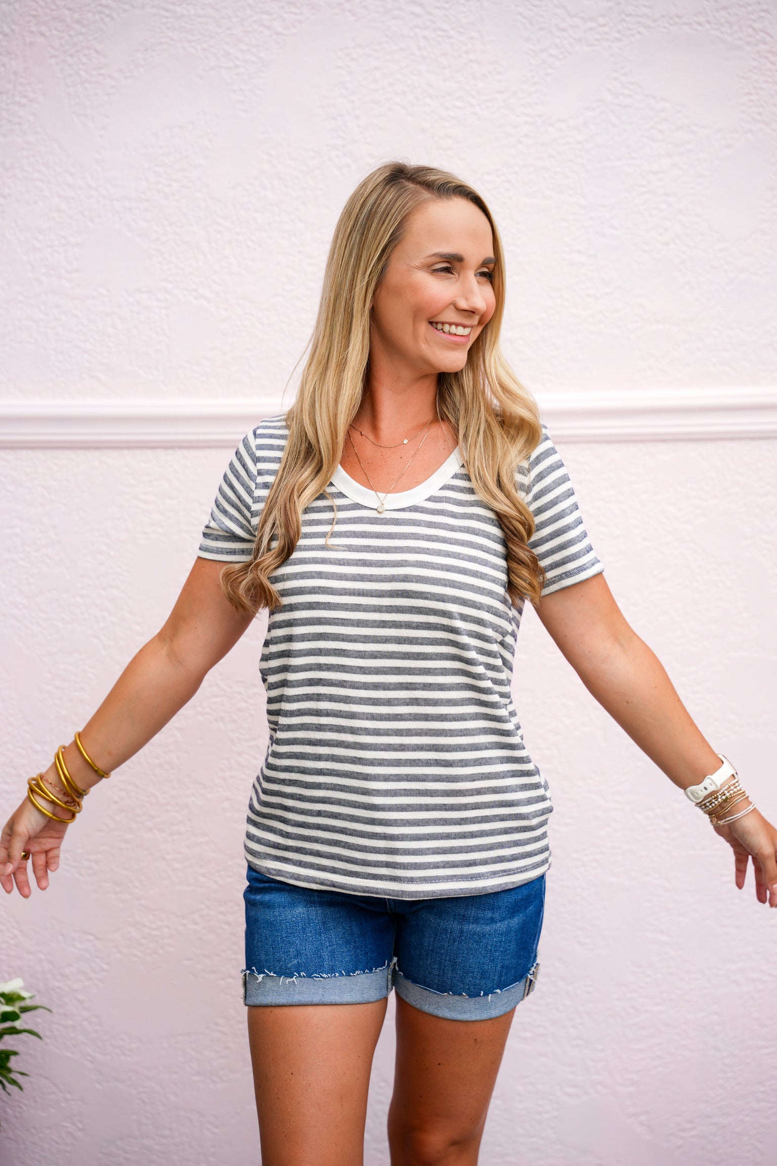 Navy Terry Loop Stripe Top - Southern Belle Boutique