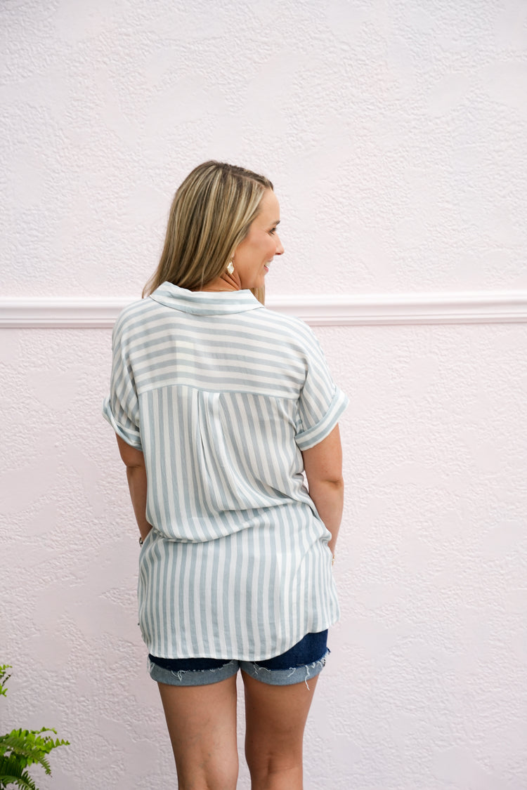Dusty Blue/White Striped Blouse