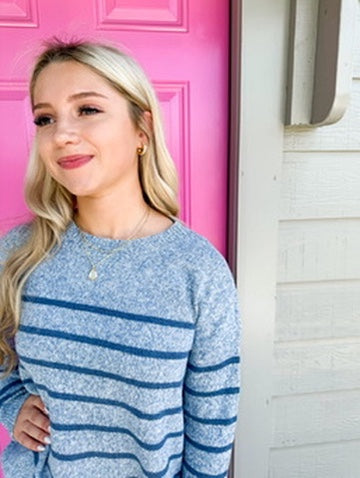 Blue Striped Sweater - Southern Belle Boutique