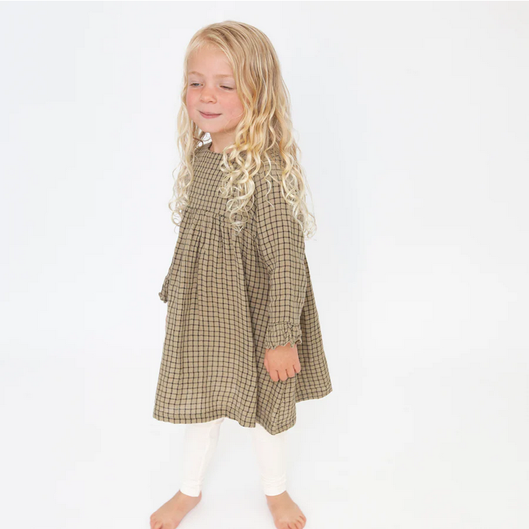 Bell Sleeve Dress & Leggings - Grid Gingham Green - Southern Belle Boutique