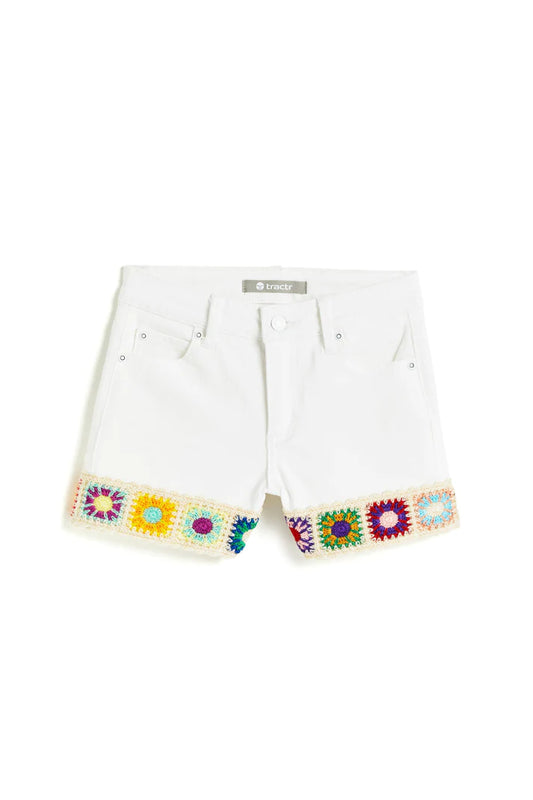 Brittany Mid Rise Crochet White Short - Southern Belle Boutique