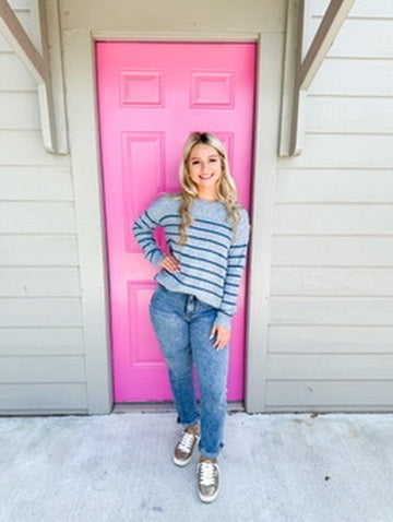 Blue Striped Sweater - Southern Belle Boutique