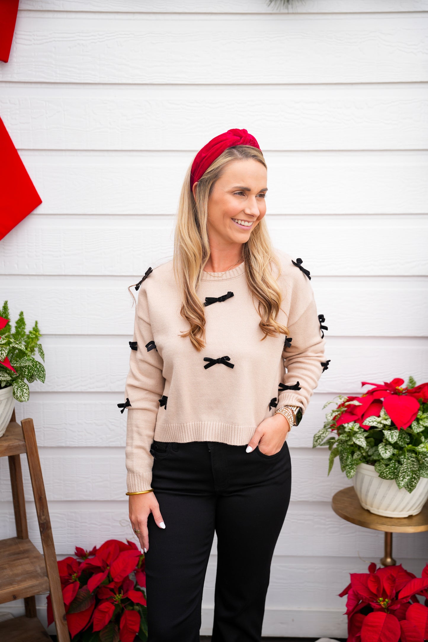 Cream w/Velvet Bow Sweater