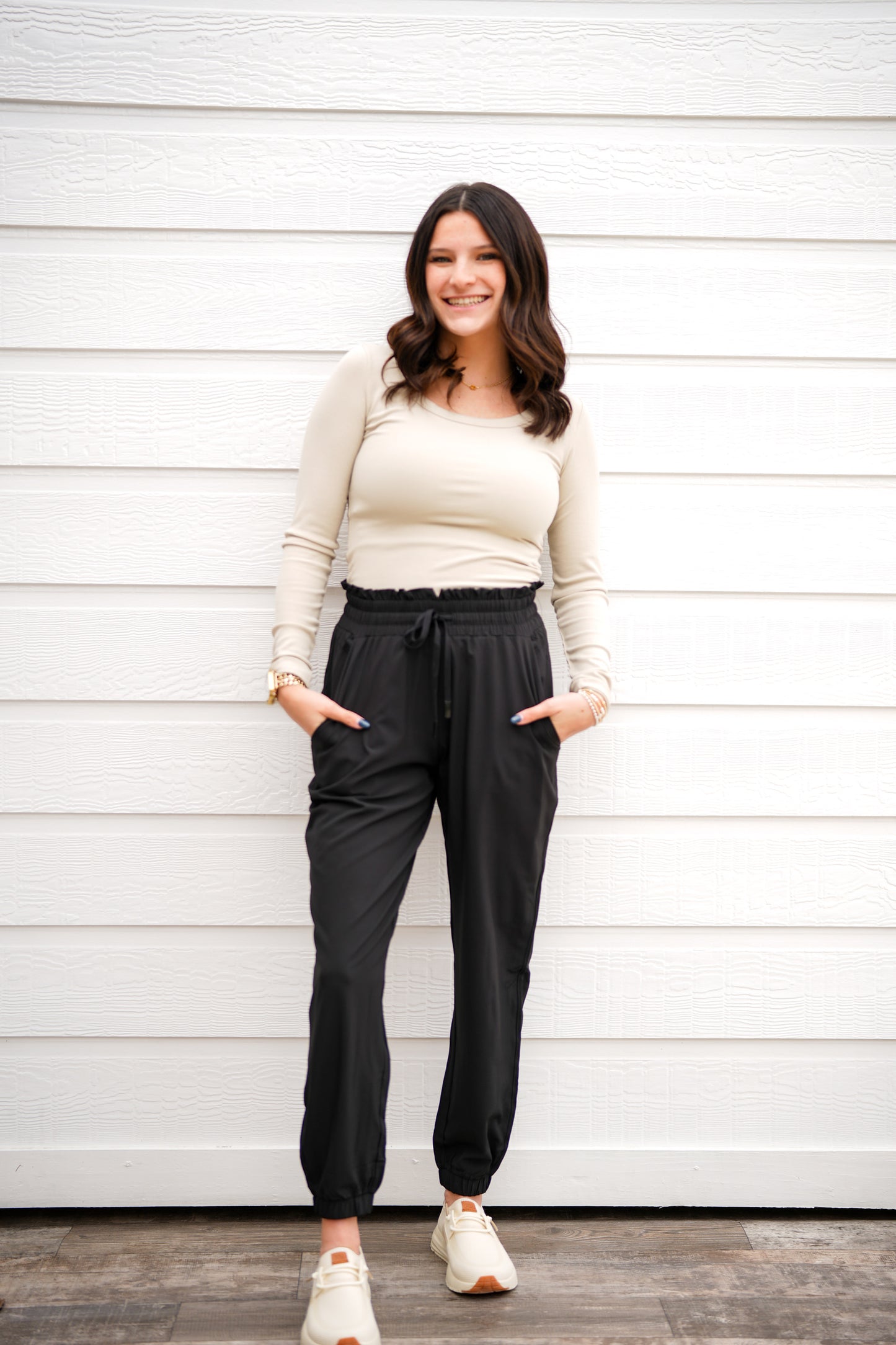 Slim Fit Scoop Neck Long Sleeve Top - Oatmilk - Southern Belle Boutique