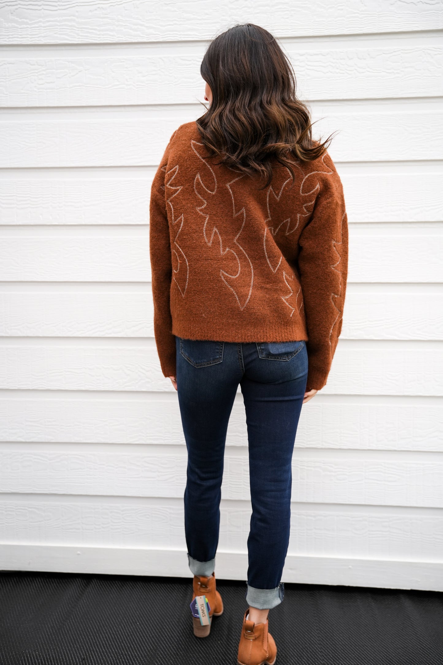 Western Boots Stitched Sweater - Southern Belle Boutique
