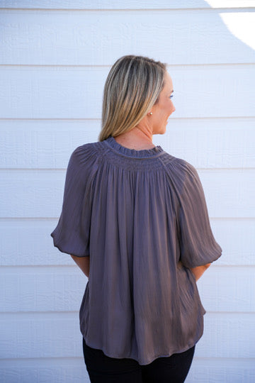 Charcoal Tie Front Top