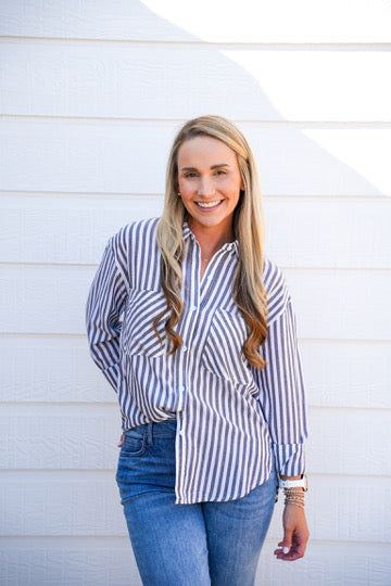 Black Striped Button Down Shirt