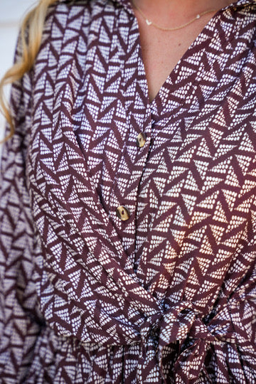 Brown Abstract Waist Tie Mini Dress