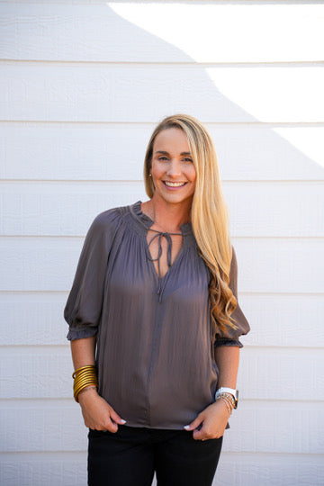 Charcoal Tie Front Top
