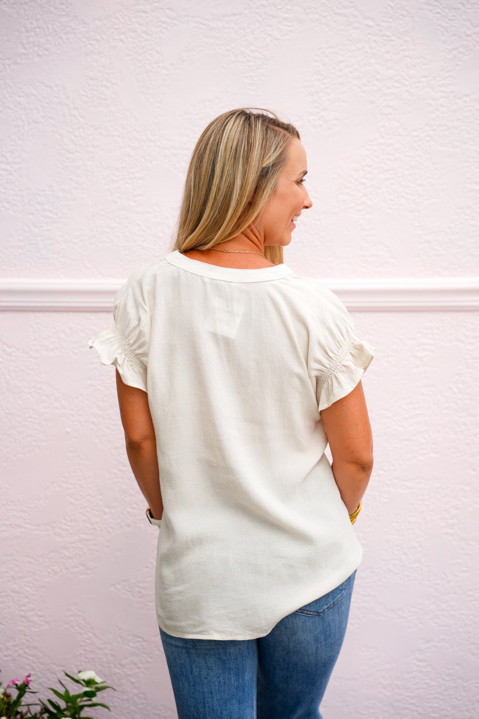 Natural VNeck Blouse - Southern Belle Boutique