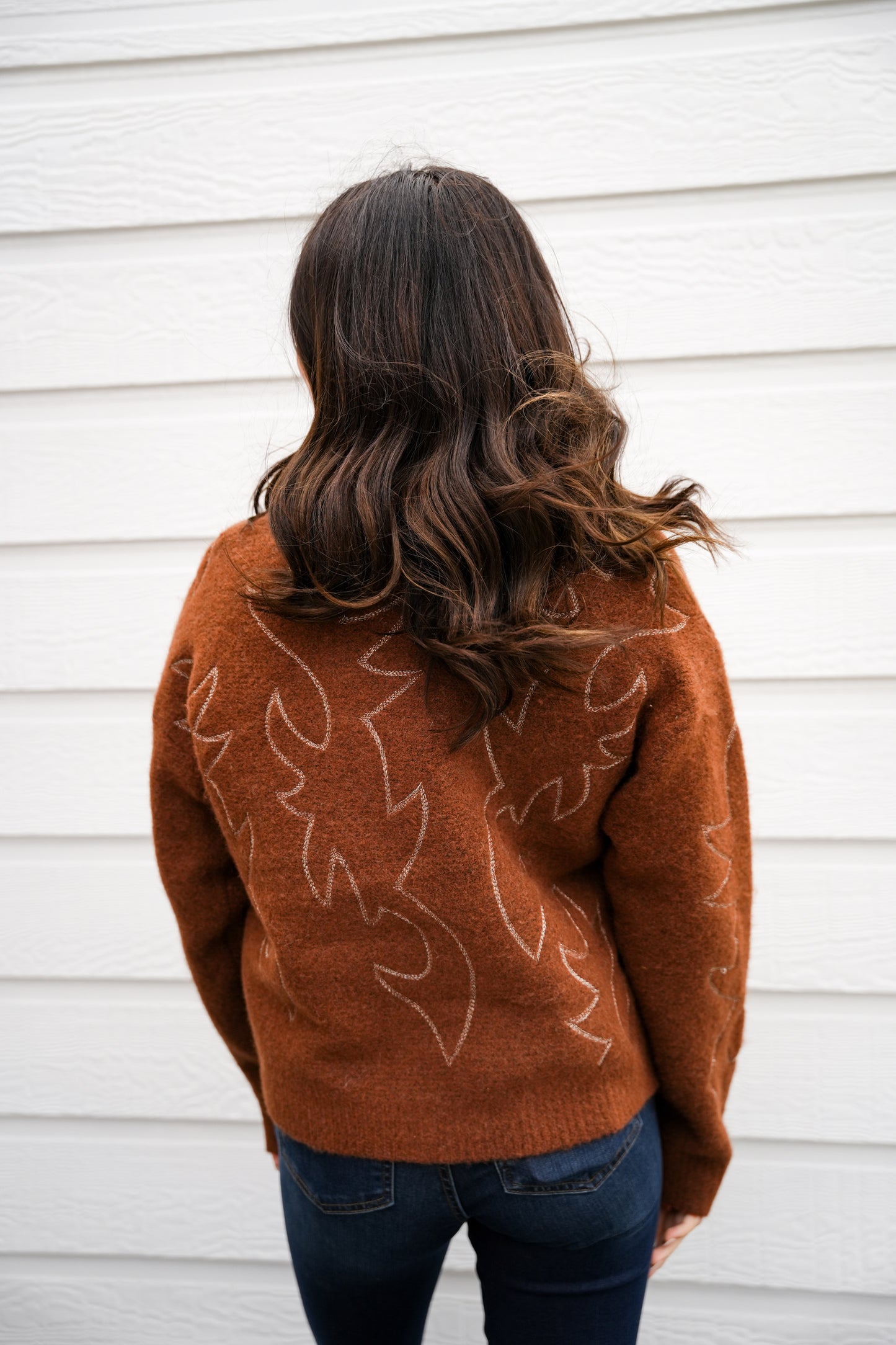 Western Boots Stitched Sweater - Southern Belle Boutique