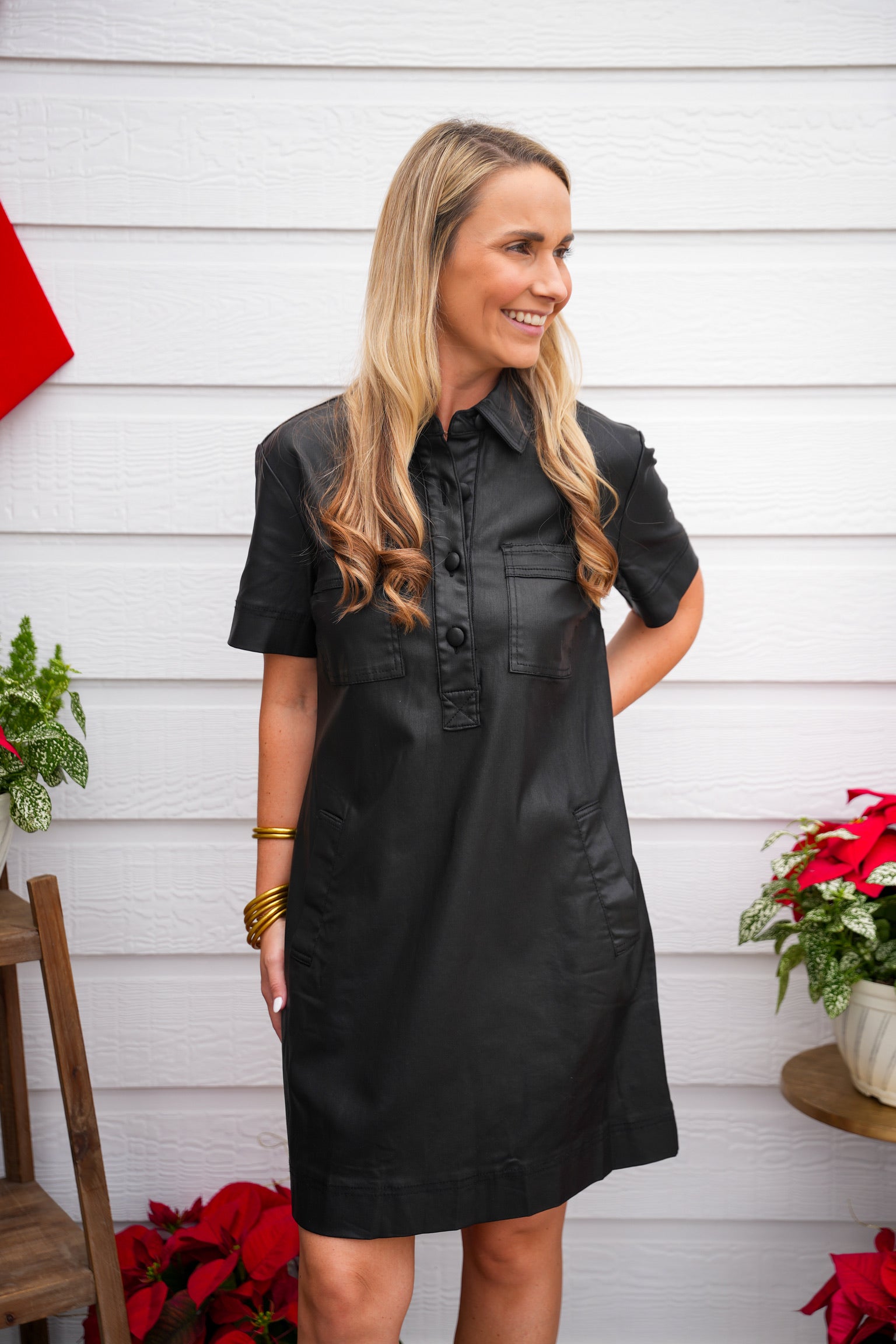 Tatiana Faux Leather Black Dress L
